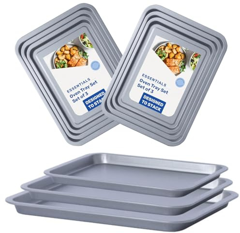 Pack of 3 Essential Easy to Clean Non-Stick (35cm, 31cm & 28cm) Oven Tray Set (Set of 3 (1 x 35, 1 x 31 & 1 x 28cm))