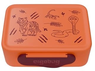 ergobag Brotdose Tiger - Orange | mit Trennfach, spülmaschinenfest für eine praktische und unkomplizierte Nutzung im Alltag
