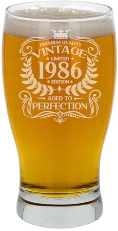 Always Looking Good 40:e födelsedagspresent för män vintage 1986 åldrad till perfektion graverad pint ölglas present för 40 år gammal etsad cider, lager, öltulpan pintglas