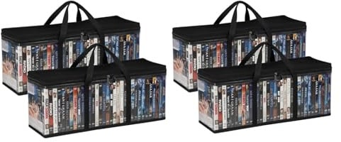 WinHUb DVD Storage Bags 4 Pack, Large Capacity 160 Discs, Water Resistant Transparent PVC Media Organizer with Zipper & Handles for CDs, DVDs, Blu-Ray, Video Games & Albums