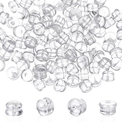 Aphumedc 100PCS Silicone Earring Backs, Clear Rubber Stoppers for Studs, Pierced Earring Backs for Droopy Ears/Heavy Earrings, Earring Lifters Replacement for Women