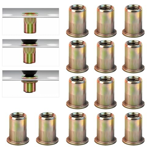 105 Pzs Tuercas Remachables M8 Galvanizadas, Cabeza Plana | Tuercas M8 con rosca interna y cabeza plana, ideales para chapas, tubos, placas metálicas y aparatos eléctricos.