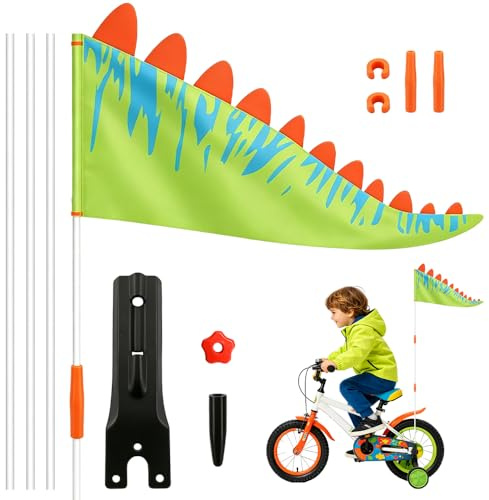 WDKXCN WDKXC Fahrradwimpel Kinder, Dinosaurier Fahrradfahne für Kinder mit Halterung, Einstellbare Fahne Fahrradanhänger, Fahrradwimpel Dino Wimpel Fahrradanhänger für Jungen und Mädchen, Grün