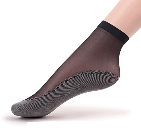 Ueither Femmes 6 Paires de Semelles Transparentes, Soyeuses et Antidérapantes en Coton Collants Chaussettes Bas à Talons Hauts à Pointe Renforcée (6 Paires Noir)