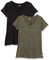 Amazon Essentials Camiseta Elástica de Secado Rápido, Manga Corta y Cuello en V (Hay Tallas Grandes) Mujer, Pack de 2, Negro/Tinte Oliva Espacial, XS