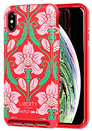 Tech21 Protective Apple iPhone XS Max Case Slim Faux Leather Back Cover with FlexShock - Evo Luxe Azelia Liberty - Red/Pink