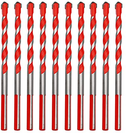 Sipery Multi-Material Masonry Drill Bits 10Pcs Tungsten Carbide Twist Drill Bits 6mm/0.24inch Red Drill Bits (Harder) for Drilling in Tile, Glass, Concrete, Brick, Wood, and Plastic