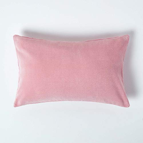 Homescapes Samt-Kissenhülle, rosa, weicher Zierkissenbezug 30 x 50 cm, Dekokissenhülle für Zierkissen und Sofakissen mit verdecktem Reißverschluss