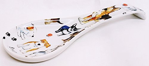 Dogs Porcelain 22 cm Medium Spoon Rest Dog Collage Ceramic Spoon Hand Decorated UK