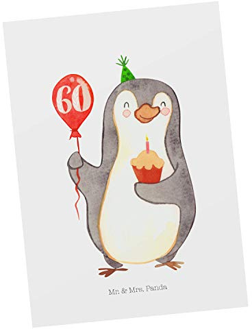 Mr. & Mrs. Panda Postkarte 60. Geburtstag Pinguin Luftballon - Geschenk, Muffin, Postkarten, einzelkarte, Happy Birthday, Kuchen, Grußkarte, Ansichtskarte, Fotokarte