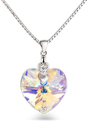 Schöner-SD Damen Kette Herz 925 Silber Marken-Kristall Herzanhänger Crystal AB