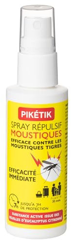 PIKÉTIK - Spray anti moustique - Efficace 7h - Format Pocket/Voyage dès 30 Mois - Visage &Corps - Répulsif Moustique d'Origines Naturelle - Eucalyptus citronné - Fabriqué en France - sans DEET - 50ml