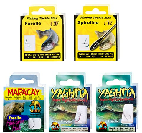 Forellen Angelhaken mit gebundenem Vorfach Set 50St. Besonders scharfe Fischhaken in verschiedenen Größen und Längen.