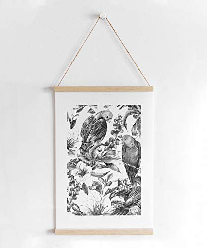 kartenkuss.de Skandi-Poster mit Posterleiste, schwarz-weiß Vogel Motiv im handgezeichneten Stil fåglar, skandinavisches Poster und Posterschiene aus Holz (Leinenoptik 200g/m², DIN A2)