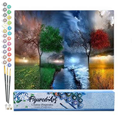Figured'Art Malen Nach Zahlen Erwachsene Die vier Jahreszeiten - Paint by Numbers Basteln DIY Bastelset 40x50cm ohne Holzrahmen