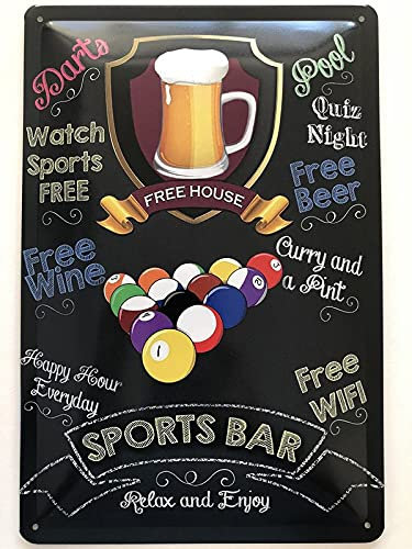 Metall Schild 20x30cm Sports Bar Pool Billiard Pub Kneipe Blechschild Snooker