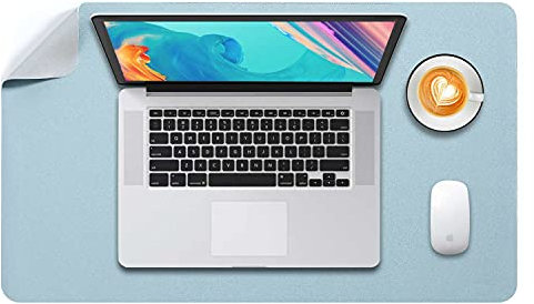 DOBAOJIA Mausepad L, Große Mausmat, Laptop-Schreibtischmatte, Schreibtischunterlage, Büro Schreibtisch Pad, Schreibblock, Doppelseitige Verwendung PU Leder Wasserdicht, 60 x 35cm Azurblau/Silber