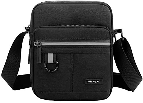 A-QMZL Bolsos Bandolera de Viaje para Hombre, bolso de mensajero de lona, bolso cruzado pequeño para teléfono, con múltiples bolsillos para trabajo senderismo (negro)