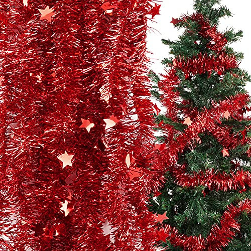 BETESSIN 6 Stücke Weihnachten Lametta Girlande mit Sterne Weihnachtsbaum Lametta Girlande Glänzend Weihnachtsgirlande Hängende Deko für Weihnachten Hochzeit Geburtstag Party