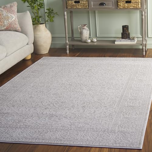 SAFAVIEH Zeitgenössische Teppich für Wohnzimmer, Esszimmer, Schlafzimmer - Reflection Collection, Kurzer Flor, Creme und Elfenbein, 200 x 200 cm