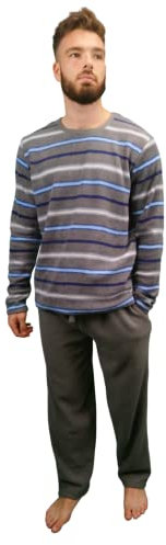 Kruxader Pigiama Invernale da Uomo in Caldo Pile, Strisce Grigie, XXXL