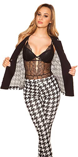 Koucla Blazer sexy avec motif pied-de-poule, Noir et blanc., XL