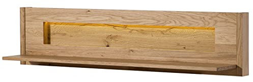 MASSIVMOEBEL24.DE | Cardiff Wandregal aus Massivholz inkl. LED-Beleuchtung #151 | Wildeichenholz - Natur, geölt | 164 x 25 x 38 cm | Wandboard Schweberegal Regal