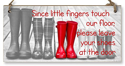 Handmade Wooden Hanging Wall Plaque Little Fingers Touch Floor Take Shoes Off at the Door Cute Fun Hallway Sign