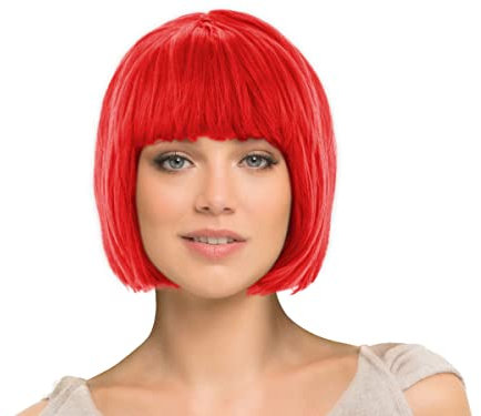 Bob Perücke rot Kurz mit Pony für Karneval Fasching Wig Cabaret Kurzhaar Pagenkopf glatt (rot)