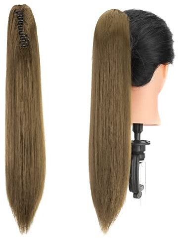 Gairyan Ponytail Extensions 54cm Claw on Pferdeschwanz Haarteil Klammer Clip in Extensions Zopf Gerade Glatt Lang Haarteil Zopf Synthetik Haar Haarverlängerung für Frauen (Goldbraun)