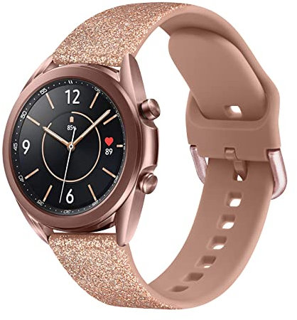 Wanme Kompatibel mit Samsung Galaxy Watch 3 41mm Armband,Silikon Ersatzarmband Uhrenarmband für Samsung Galaxy Watch 3 41mm(Glänzendes Roségold)