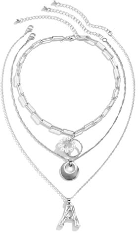 Halskette Perlen Damen, Mehrlagige Halskette Damen Silber Versilbert Buchstabe A Ring Frauen Schmuck