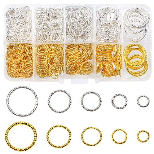 TOAOB 600 Stück 8mm bis 20mm Jump Ring Metall Gold und Silber Biegeringe | Jump Ringe für Halsketten Armband, Metallringe zum Basteln für Kettenanhänger, DIY Schmuckherstellung