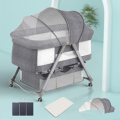 SADRIM Beistellbett Baby,babybett,Bettumrandung Baby Bett,stubenwagen,babywiege,reisebett Baby,Baby Zubehör,Baby Beistellbett,beistellbett Baby Boxspringbett,mit Matratze (Color : Dark Gray)