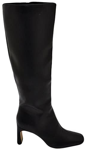 Malu Shoes Stivali donna a punta quadrata nero liscio gambale aderente al ginocchio tacco sottile quadrato 9 cm moda con zip (36 EU)