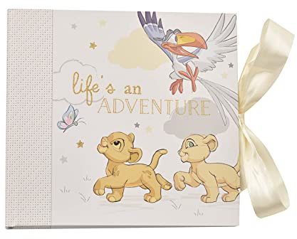 Baby Fotoalbum König der Löwen Life Is An Adventure mit elfenbeinfarbenem Band – 50 Bilder – Perfekt für Familie mit Neugeborenen – Offiziell lizenziert