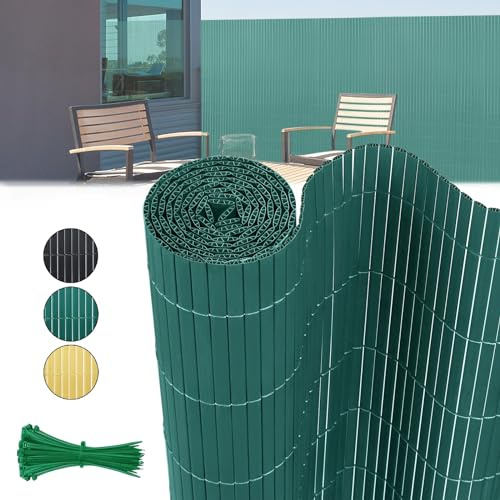 ACXIN Brise-vue en PVC, double renforcement, pare-vue résistant aux intempéries avec serre-câbles, revêtement de balcon, protection contre le vent, lamelles renforcées, vert, 120 x 1000 cm