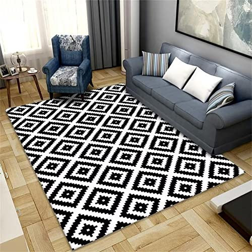 SUNYRDSM Tapis Exterieur Balcon 200x300cm Moquettes, Tapis Et sous-Tapis Tapis de Salon de Style Moderne à Motifs géométriques à Carreaux Noirs et Blancs Bureau Home Studio Tapis