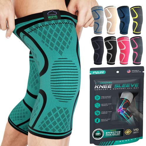 MODVEL Paquete de 2 rodilleras de compresión para hombres y mujeres, rodilleras para correr, ortopédicas para el alivio de rotura de menisco, artritis y malestar articular (L)