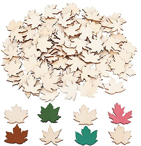 OLYCRAFT 99 Stück Holz Ahornblatt Ausschnitte Unfertige Leere Holzscheiben Ahornblätter Holzstücke Holzausschnitte Ornamente Zum Basteln von Geschenkanhängern Herbst Party Dekorationen