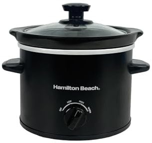 Hamilton Beach 1.8L Mighty Mini Slow Cooker, 90W Energy-Efficient Design, Removable Ceramic Bowl, 3 Heat Settings, Compact for 1-2 People, Easy Clean, Black - HBSC020B