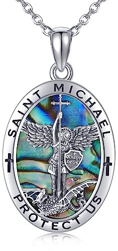 ONEFINITY Erzengel Sankt Michael/Christopherus Kette 925 Sterling Silber St Michael Medaille Erzengel Anhänger Halskette Religiöser Schutz Schmuck Geschenk Für Damen Herren (Sankt Michael)