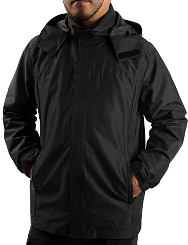 ANAYSN Herren Regenjacke mit Kapuze wasserdicht leichte Jacke und Reißverschlusstaschen Regenmantel für Outdoor-Camping Wandern (schwarz, XXL)