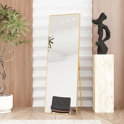 Beauty4U Full Length Mirror 150x50cm Free Standing, Hanging or Leaning, Large Floor Mirror with Gold Aluminum Alloy Frame for Living Room or Bedroom