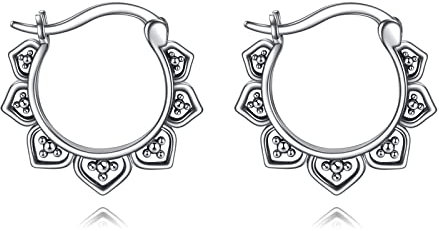 VONALA Lotus Creolen Ohrringe Damen silber 925 Petal Floral Flower Creolen Ohrringe Boho Schmuck Geschenke für Frauen Mädchen