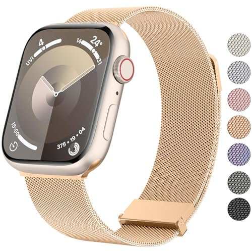 Vancle Armband für Apple Watch 40mm 41mm 38mm 42mmm 44mm 45mm 49mm für Damen Herren, Edelstahl Metall Ersatzarmband mit Verbesserter Magnet für iWatch Series 9 8 7 SE 6 5 4 3 2 1 Ultra, RoséGold