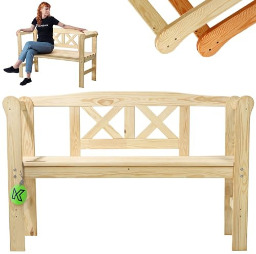 KADAX Banc de Jardin – 119 x 44 x 76 cm – en Bois Massif – avec Dossier – Résistant aux intempéries – pour Jardin, Balcon – Naturel/X