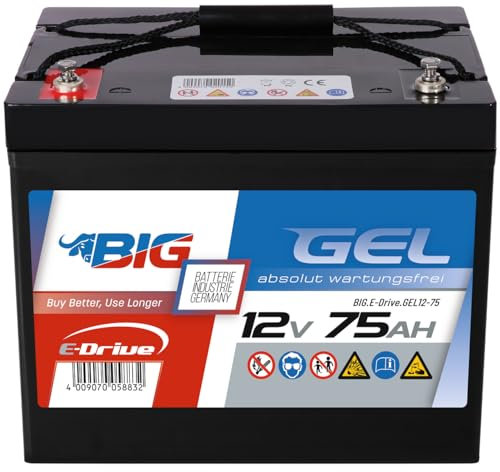 BIG E-Drive GEL Traktionsbatterie: Ideal für Rehatechnik, E-Scooter, Außenborder, Hebebühnen, Fördertechnik, Aufzüge, Robotik, FTS, Industrie, DC-Stromversorgung (12V - 75Ah)