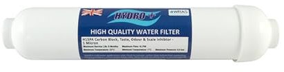 Hydro+ H15PA Inline Water Filter Cartridge with Scale Inhibitor for Fridges and Under-Sink Systems with 1/4 tubing | Compatible with Samsung, LG, and More | 1 Micron Carbon Block | Made in England.