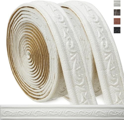 WAPANE 360 x 1.57 3D Wall Edging Self-Adhesive, White, Modern, Geometric, Foam Wall Trim, 4PC